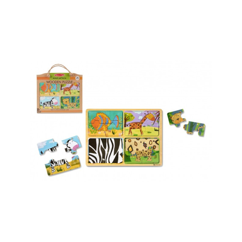 Lowlands Dřevěné puzzle deskové na cestu Zvířata 16ks v papírové tašce 31x27,5x1cm 2+ 88800000-XG