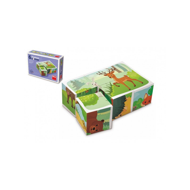 TOPA Kostky kubus Lesní zvířátka dřevo 6ks v krabičce 12,5x8,5x4cm 16038110-XG
