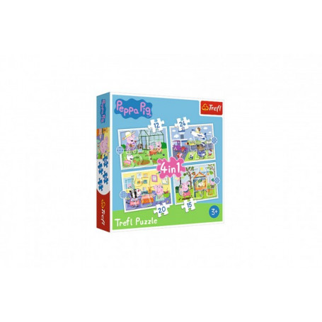 Puzzle 4v1 Peppa Pig/Prásátko Pepa Vzpomínka na prázdniny v krabici 28x28x6cm