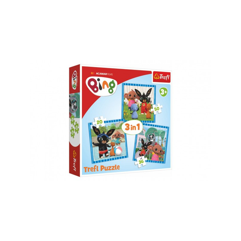 Trefl Puzzle 3v1 Bing Bunny Zábava s přáteli v krabici 28x28x6cm 89034851-XG