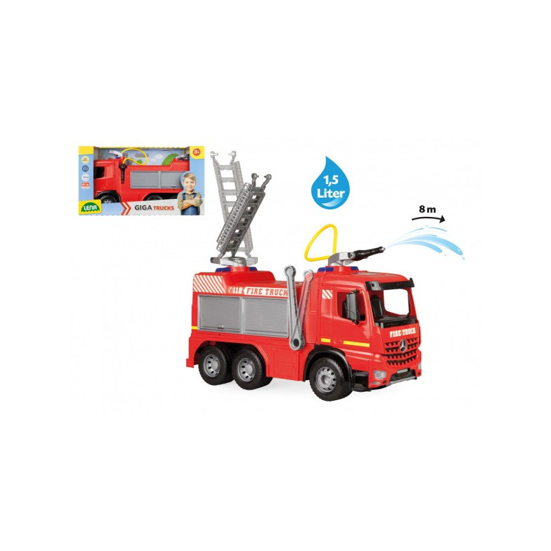 Lena Mercedes auto hasiči plast 65cm stříkací vodu nádržka 1,5l v krabici 71x40x28cm 43002158-XG