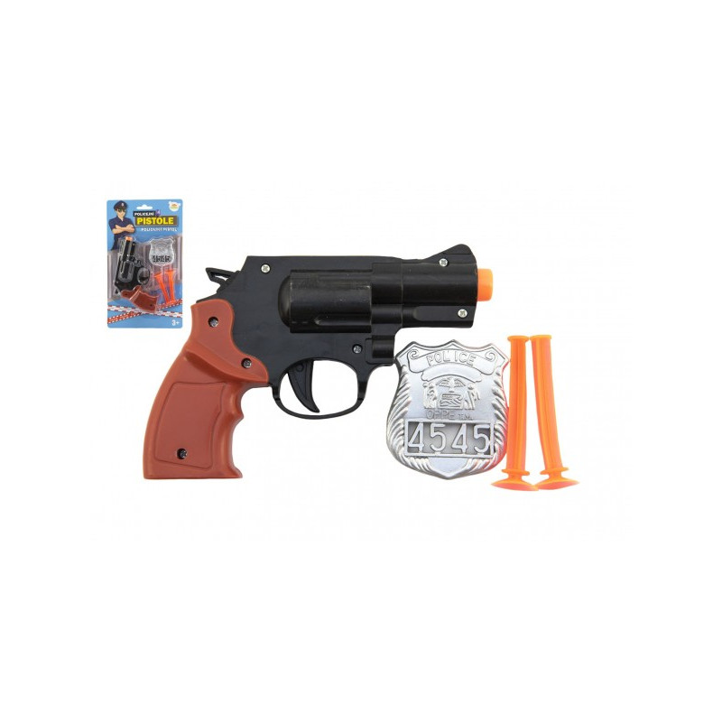 Teddies Pistole policejní 15cm plast s odznakem + přísavky 2ks na kartě 00850289-XG