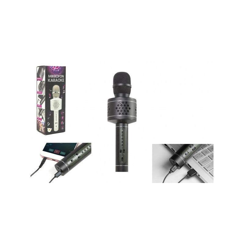Teddies Mikrofon Karaoke Bluetooth černý na baterie s USB kabelem v krabici 10x28x8,5cm 00850437-XG