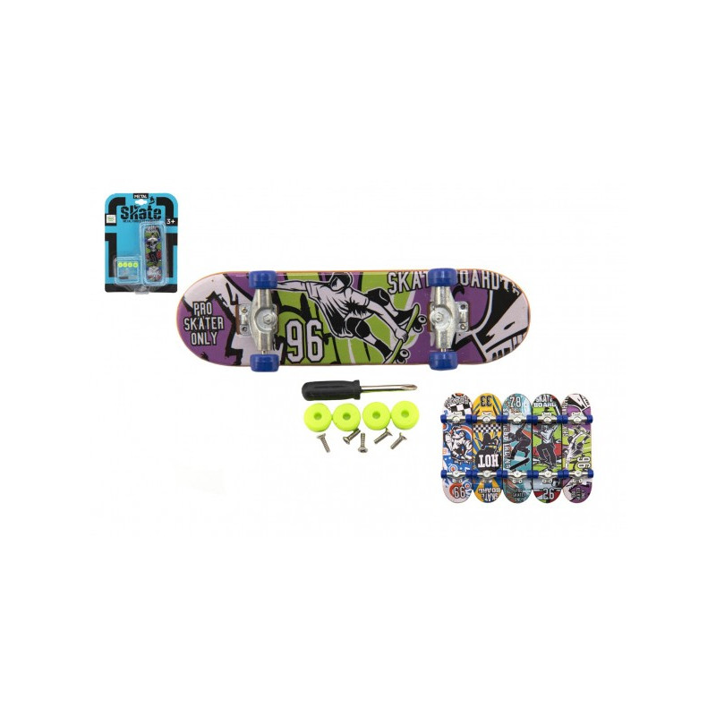Teddies Skateboard prstový šroubovací plast 9cm s doplňky mix barev na kartě 12,5x17x3cm 00850339-XG