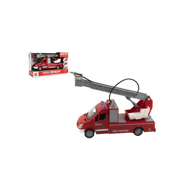 Teddies Auto hasiči plast 27cm na setrvačník na baterie se zvukem se světlem v krabici 32x19x12cm 00850503-XG