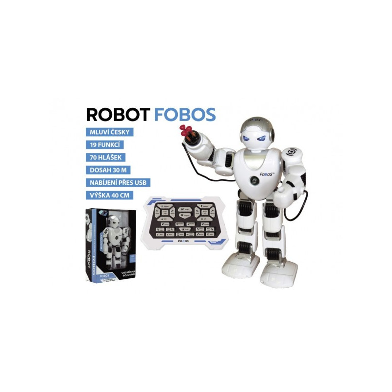 Teddies Robot RC FOBOS plast interaktivní chodící 40cm česky mluvící na baterie s USB v krabici 31x45x13cm 00850588-XG