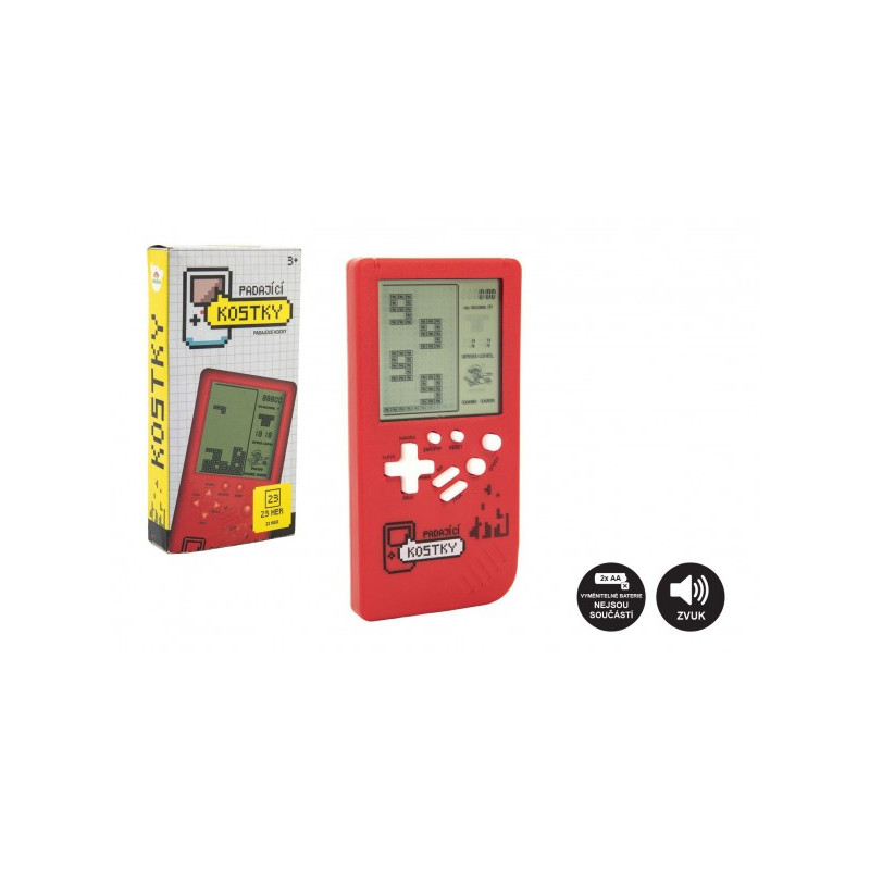 Teddies Digitální hra Padající kostky hlavolam plast 14x7cm červená na baterie se zvukem v krabičce 7,5x14,5 00850657-XG