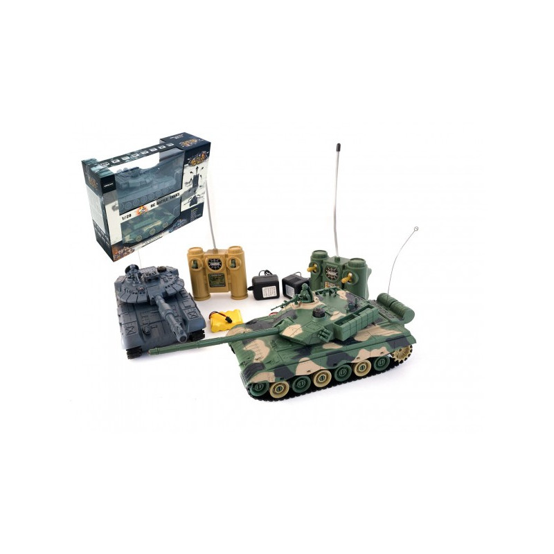 Teddies Tank RC 2ks 33cm+dobíjecí pack tanková bitva se zvukem se světlem v krabici 42x32x14cm 00311318-XG