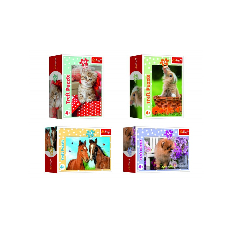 Trefl Minipuzzle 54 dílků Zvířátka - mláďata 4 druhy v krabičce 9x6,5x4cm 40ks v boxu 89054195-XG