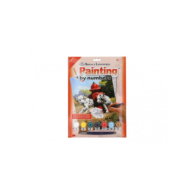 SMT Creatoys Malování podle čísel Dalmatini u červeného hydrantu 22x30cm s akrylovými barvami a štětcem na kartě 22977271-XG