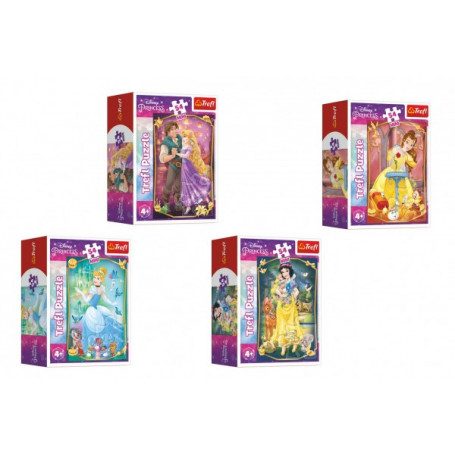 Minipuzzle Krásné princezny/Disney Princess 54dílků 4 druhy v krabičce 6x9x4cm 40ks v boxu