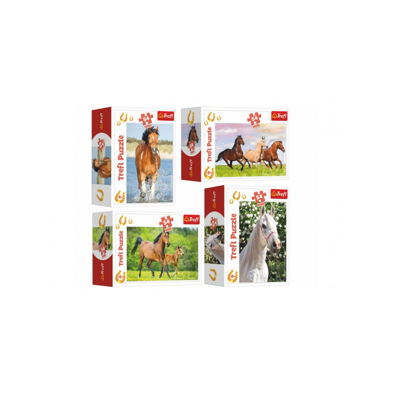Trefl Minipuzzle 54 dílků Koně 4 druhy v krabičce 9x6,5x4cm 40ks v boxu 89054193-XG