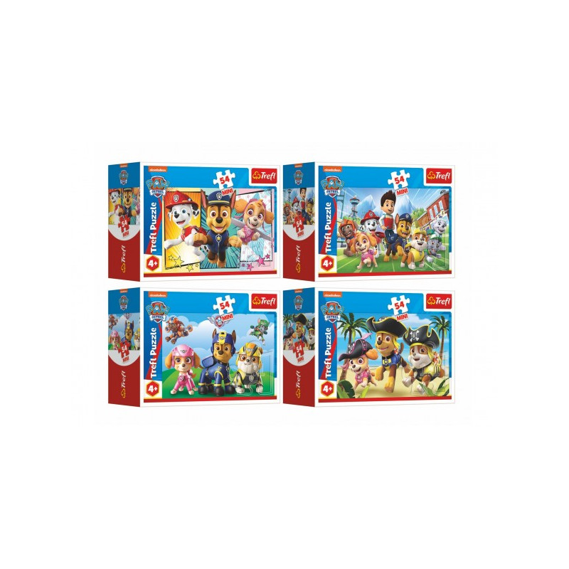 Trefl Minipuzzle 54 dílků Paw Patrol/Tlapková Patrola 4 druhy v krabičce 9x6x3cm 40ks v boxu 89064200-XG