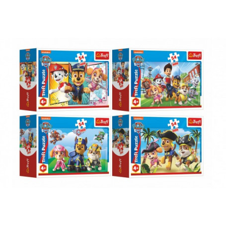 Minipuzzle 54 dílků Paw Patrol/Tlapková Patrola 4 druhy v krabičce 9x6x3cm 40ks v boxu