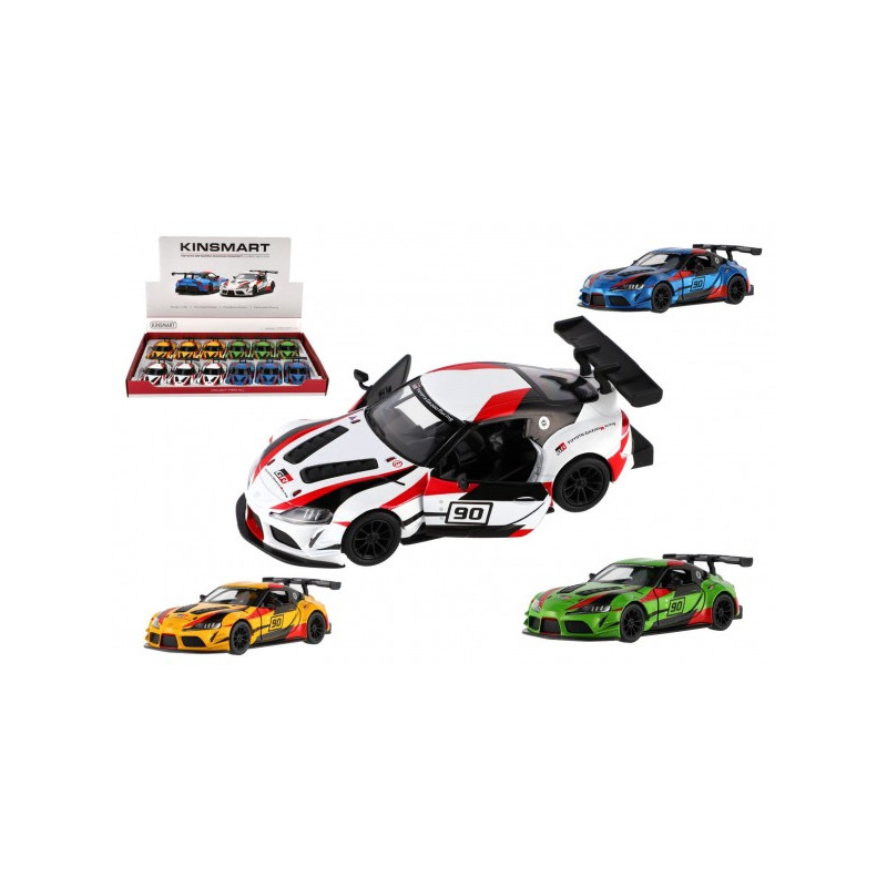 Teddies Auto Kinsmart Toyota GR Supra Racing kov 13cm 4 barvy na zpětné natažení 12ks v boxu 00410538-XG