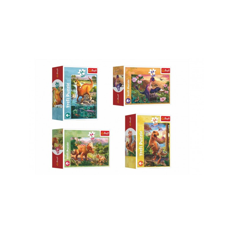 Trefl Minipuzzle 54 dílků Dinosauři 4 druhy v krabičce 9x6,5x4cm 40ks v boxu 89054194-XG