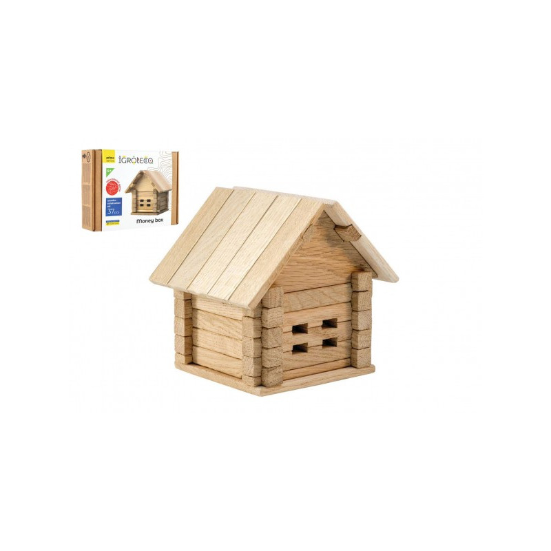 Teddies Stavebnice dřevěný dům 37 dílků v krabici 22x16,5x6cm 00890000-XG