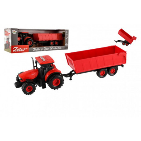 Traktor Zetor s valníkem plast 36cm na setrvačník na bat. se světlem se zvukem v krabici 39x13x13cm