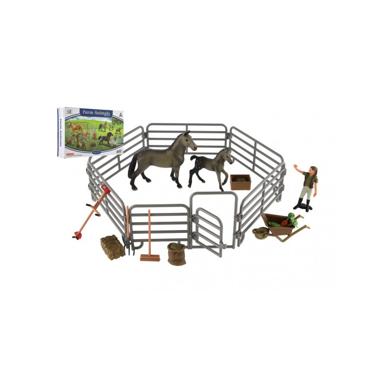 Teddies Sada domácí farma koně plast s doplňky v krabici 27x18x7cm 00861021-XG