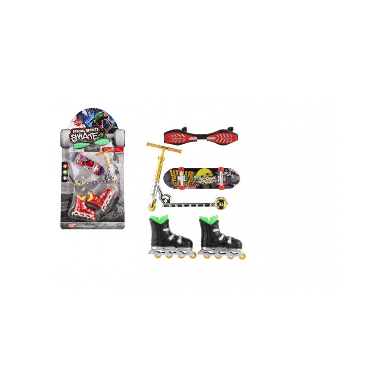 Teddies Sada skateboard, waveboard, brusle, koloběžka prstová plast mix druhů na kartě 16x30cm 00861007-XG