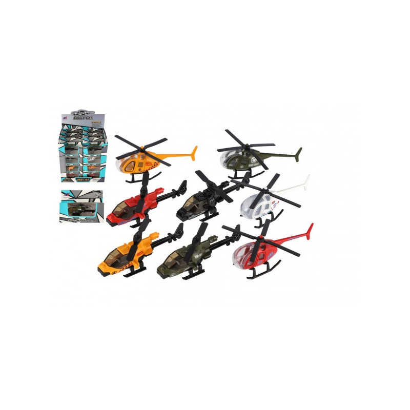 Teddies Vrtulník/Helikoptéra kov/plast 10cm mix barev 12x9x5cm v krabičce 24ks v boxu 00311944-XG