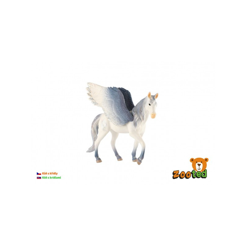 ZOOted Kůň s křídly bílo-šedý zooted plast 14cm v sáčku 00861207-XG