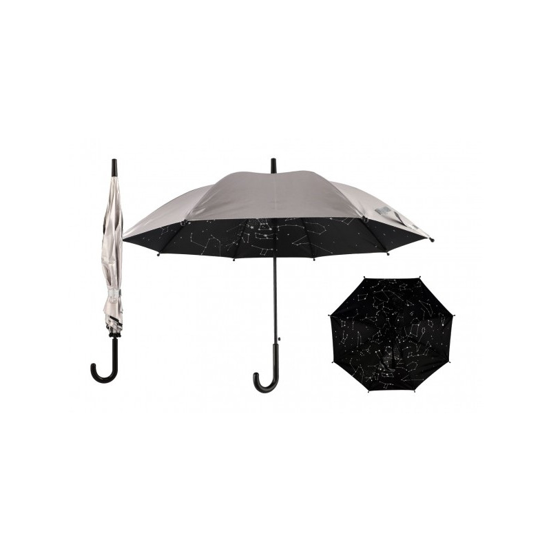 Teddies Deštník hvězdná obloha vystřelovací 70cm kov/plast stříbrný v sáčku 00861224-XG
