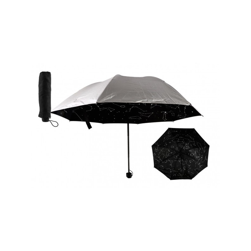 Teddies Deštník hvězdná obloha skládací 25cm látka/kov pro dospělé stříbrný v sáčku 00861225-XG