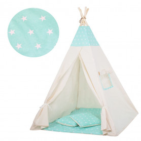 Teepee stan pro děti SPRINGOS Zelený s hvězdami