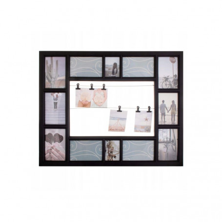 Fotorámeček na 12 fotek + 6 svorek, 63x51 cm, černý SPRINGOS PANORAMA