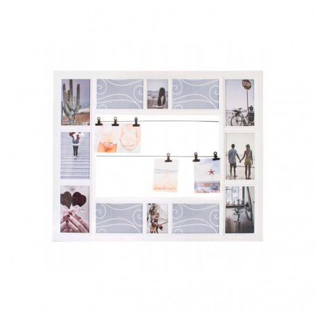 Fotorámeček na 12 fotek + 6 svorek, 63x51 cm, bílý SPRINGOS PANORAMA