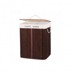 Koš na prádlo 100l dvoudílný SPRINGOS BAMBUS tmavě hnědý