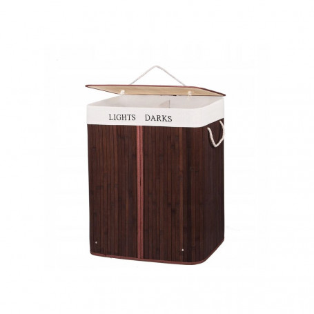 Koš na prádlo 100l dvoudílný SPRINGOS BAMBUS tmavě hnědý