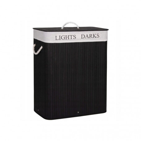 Koš na prádlo 100l dvoudílný SPRINGOS BAMBUS černý/bílý