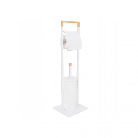 Držák na toaletní papír s WC štětkou SPRINGOS TB0004 bílý/bambus