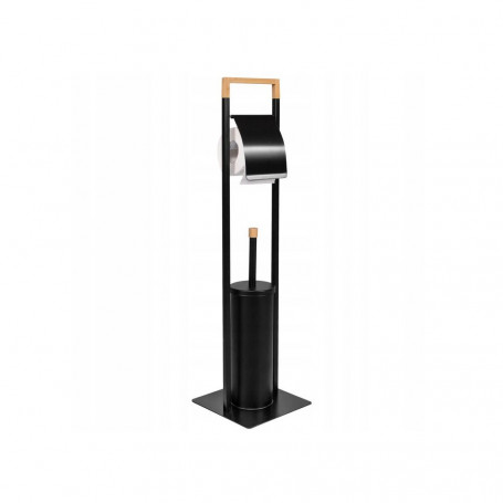 Držák na toaletní papír s WC štětkou SPRINGOS TB0005 černý/bambus