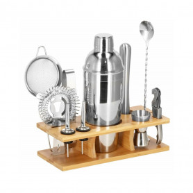 Barmanská sada s dřevěným stojanem 11 dílů, nerezová SPRINGOS MEEHAN