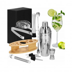 Barmanská sada s dřevěným stojanem 11 dílů, nerezová SPRINGOS HIGHNEY