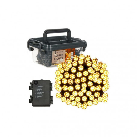 LED světelný řetěz - 9m, 120LED Krystal, 8 funkcí, 3xAA, IP44, teplá bílá