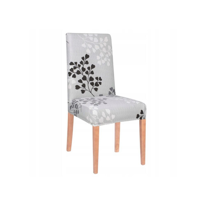 SPRINGOS Potah na židli elastický, šedý s listy SPRINGOS SPANDEX HA0046-XG
