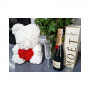 Medvídek z růží 40 cm, bílý s červeným srdcem SPRINGOS ROSE BEAR