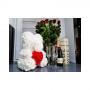 Medvídek z růží 40 cm, bílý s červeným srdcem SPRINGOS ROSE BEAR
