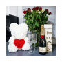 Medvídek z růží 40 cm, bílý s červeným srdcem SPRINGOS ROSE BEAR