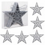 Vánoční ozdoby - Hvězdy se třpytkami stříbrné, 10cm, sada 6ks