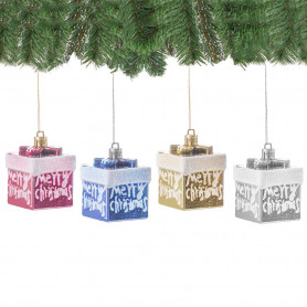 Vánoční ozdoby - Dárečky Merry Christmas barevné, 7cm, sada 4ks
