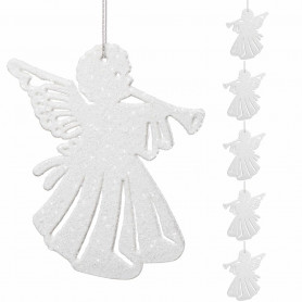 Vánoční ozdoby - Andělé s trumpetou bílí, 11cm, sada 6ks