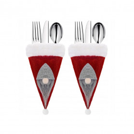 Vánoční prostírání na příbory Čepice se skřítkem, červené, sada 2ks