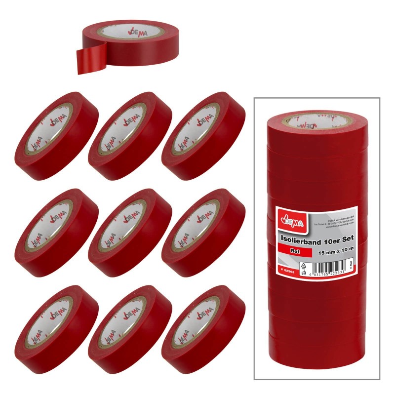 DEMA Elektrikářská izolační páska 15 mm / 10 m, červená, 10 ks 22263D