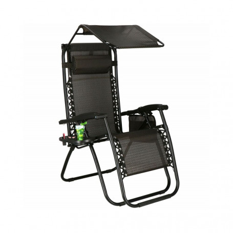 Zahradní polohovací křeslo se stříškou SPRINGOS ZERO GRAVITY černo-hnědé