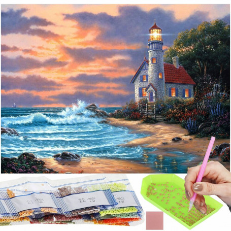 Diamantové malování 40x30 cm, Maják Springos ART
